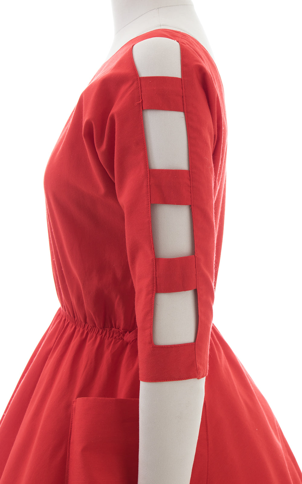 1980s Cutout Sleeves Red Dress with Pockets