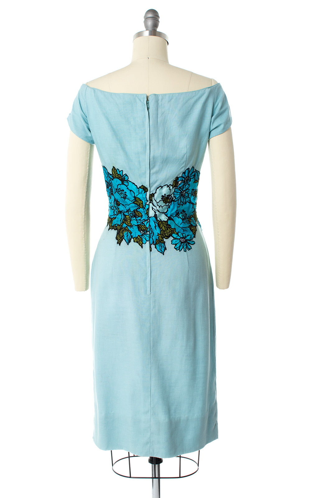 1950s Peggy Hunt Floral Linen Wiggle Dress | small Birthday Life Vintage 1950s Peggy Hunt Floral Linen Wiggle Dress | small Birthday Life Vintage