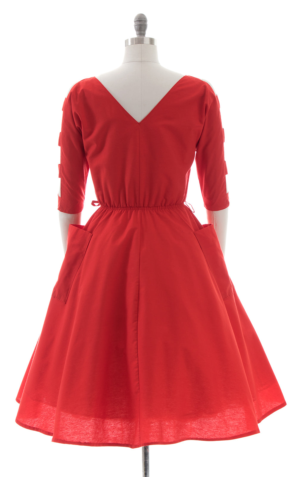 1980s Cutout Sleeves Red Dress with Pockets