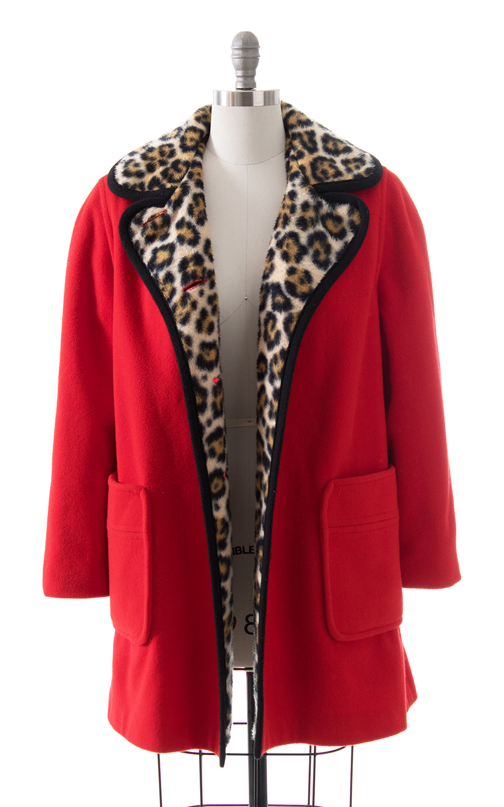 1970s Red Wool & Leopard Print Coat