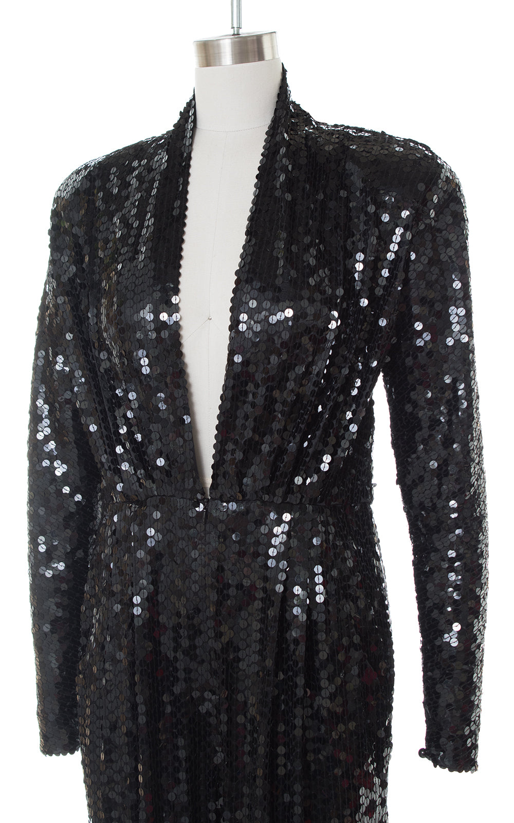 1980s Black Sequin Plunging Jumpsuit