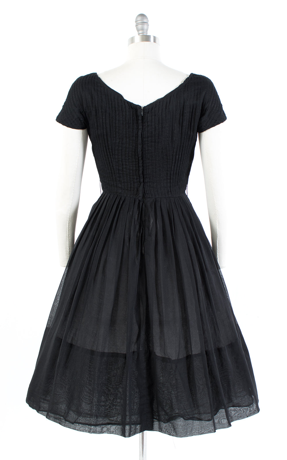 1950s Black Pintuck Cotton Voile Dress with Big Bow | small/medium