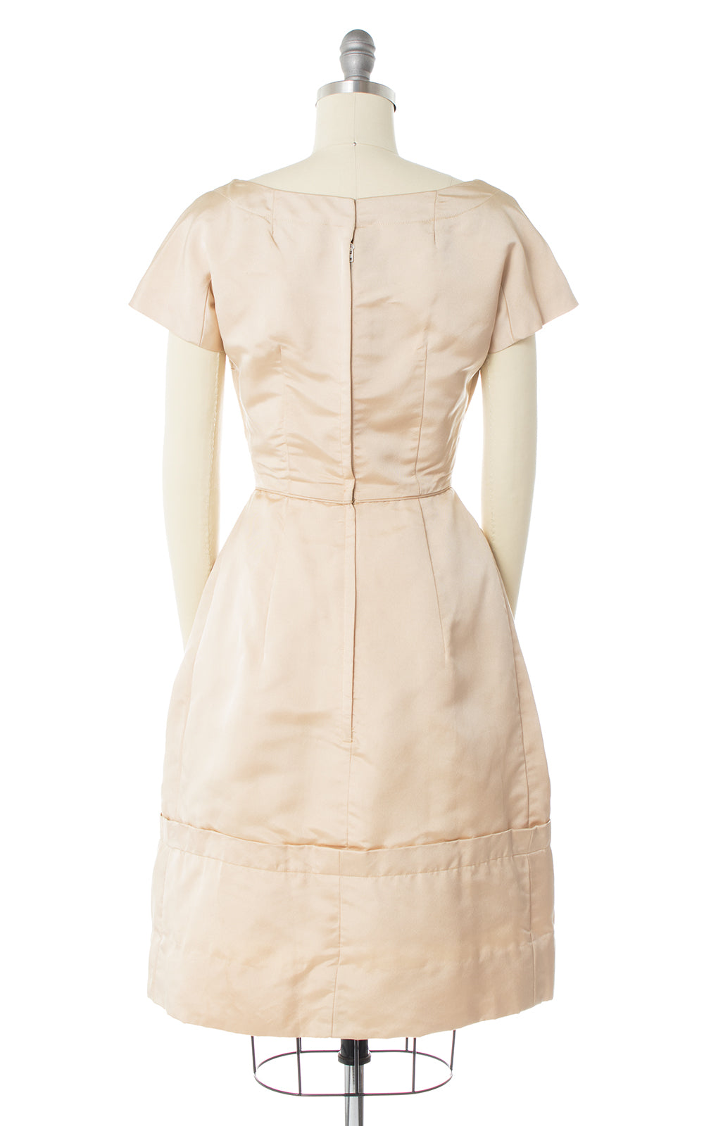 1950s Cream Silk Bow Appliqué Dress