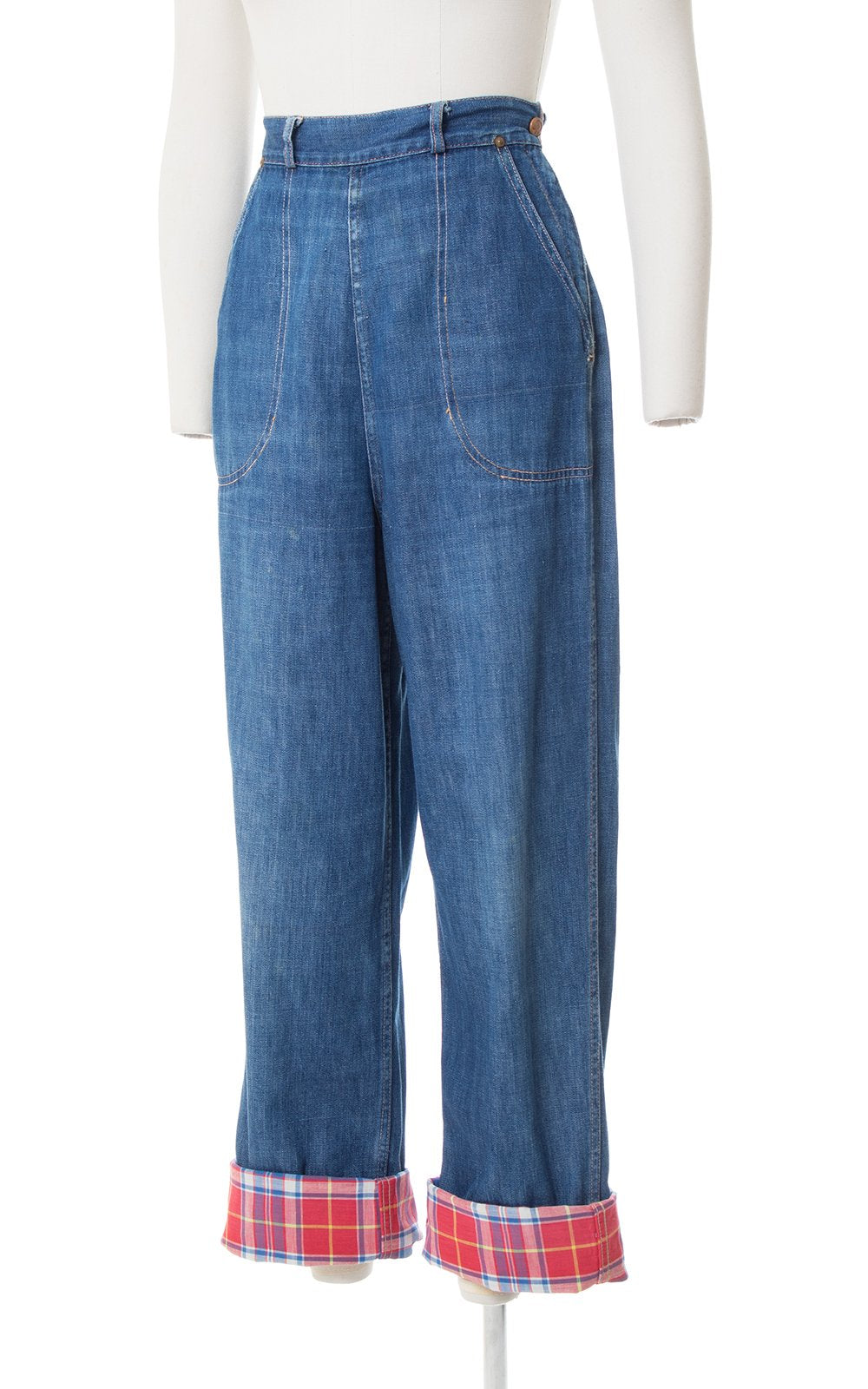 1950s Plaid Cuff Medium-Wash Denim Jeans