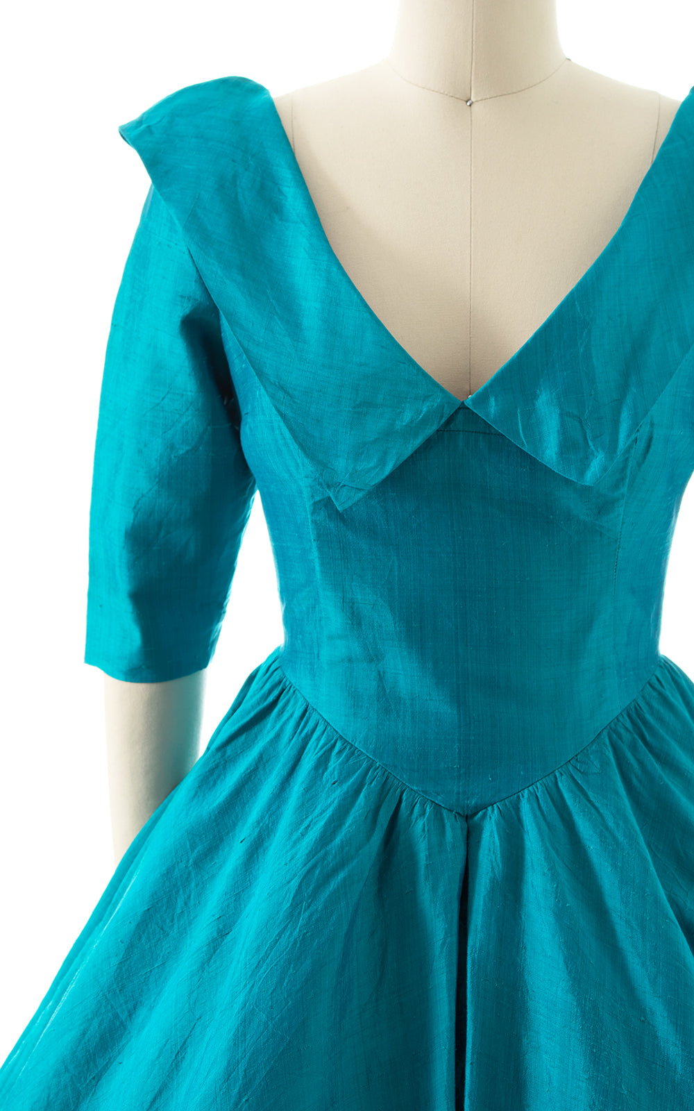 1950s Teal Silk Party Dress