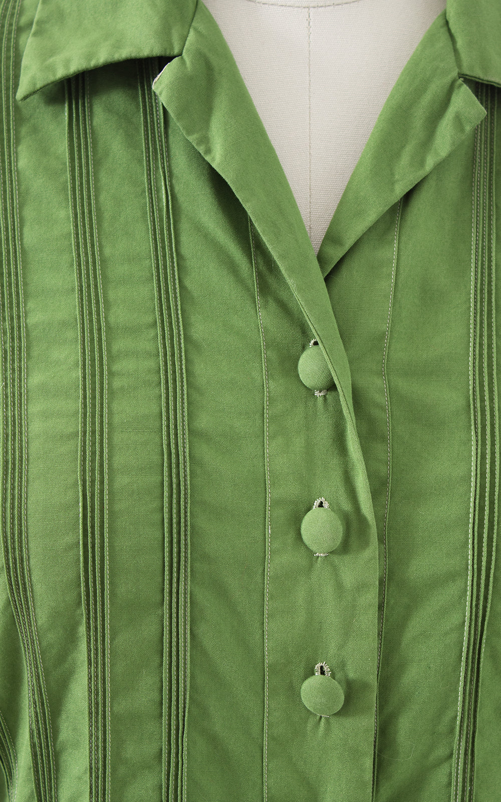 1950s Green Pintuck Cotton Blouse