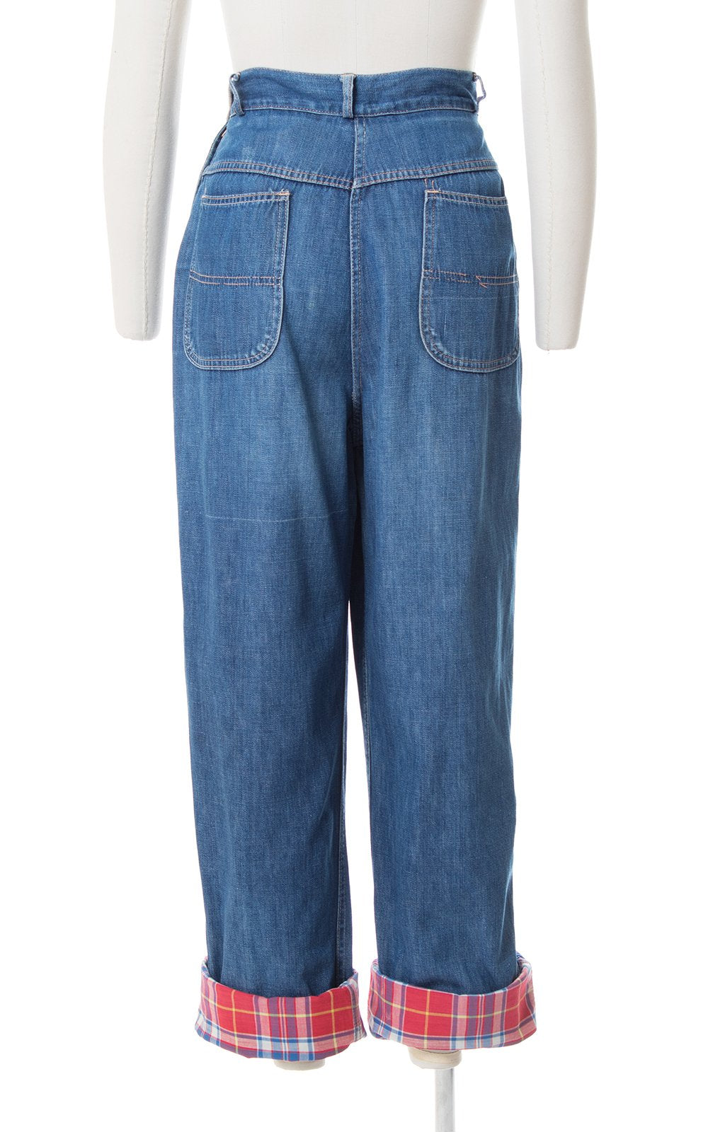 1950s Plaid Cuff Medium-Wash Denim Jeans