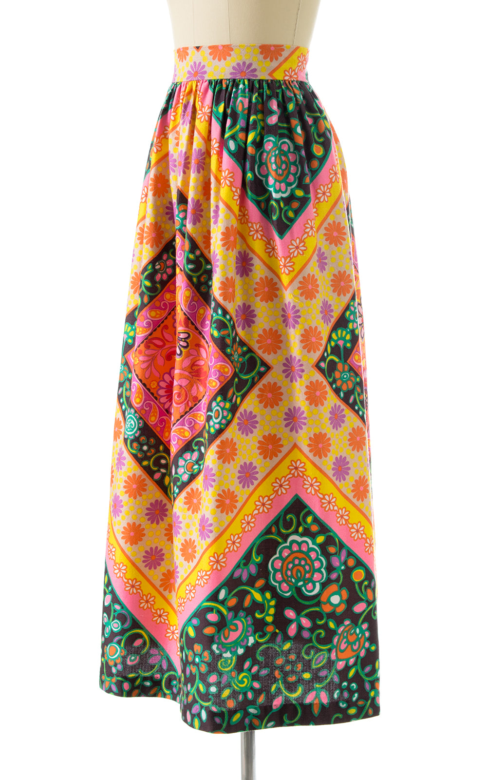 1960s Floral Geometric Maxi Skirt