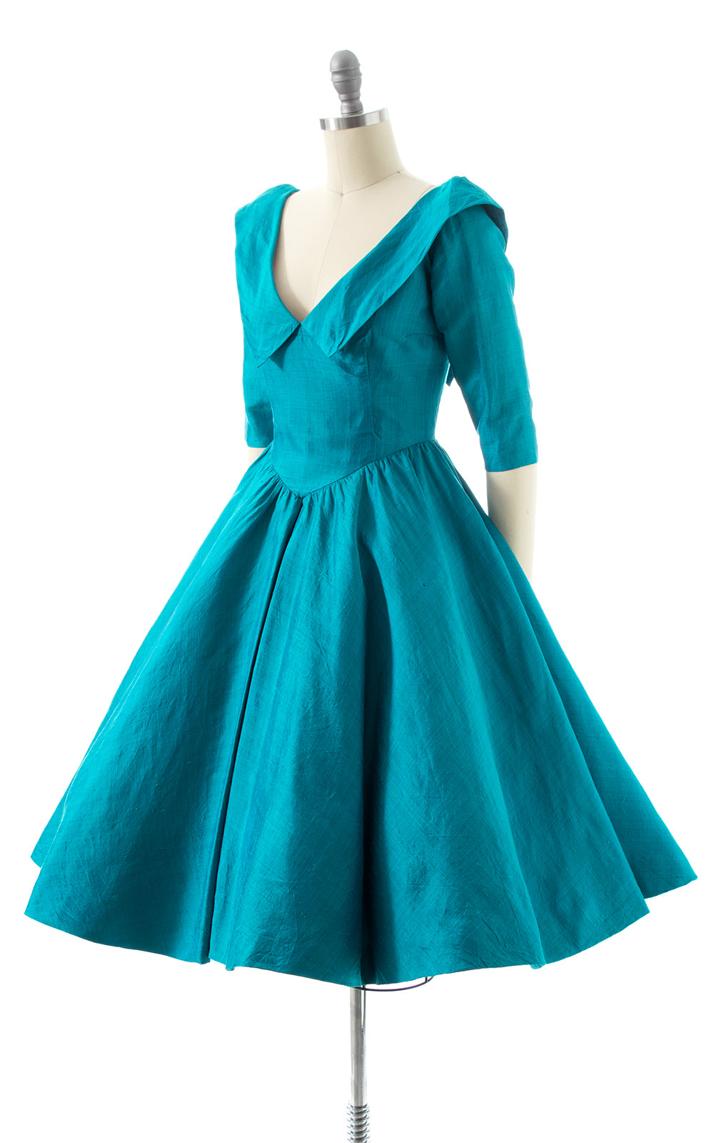 1950s Teal Silk Party Dress