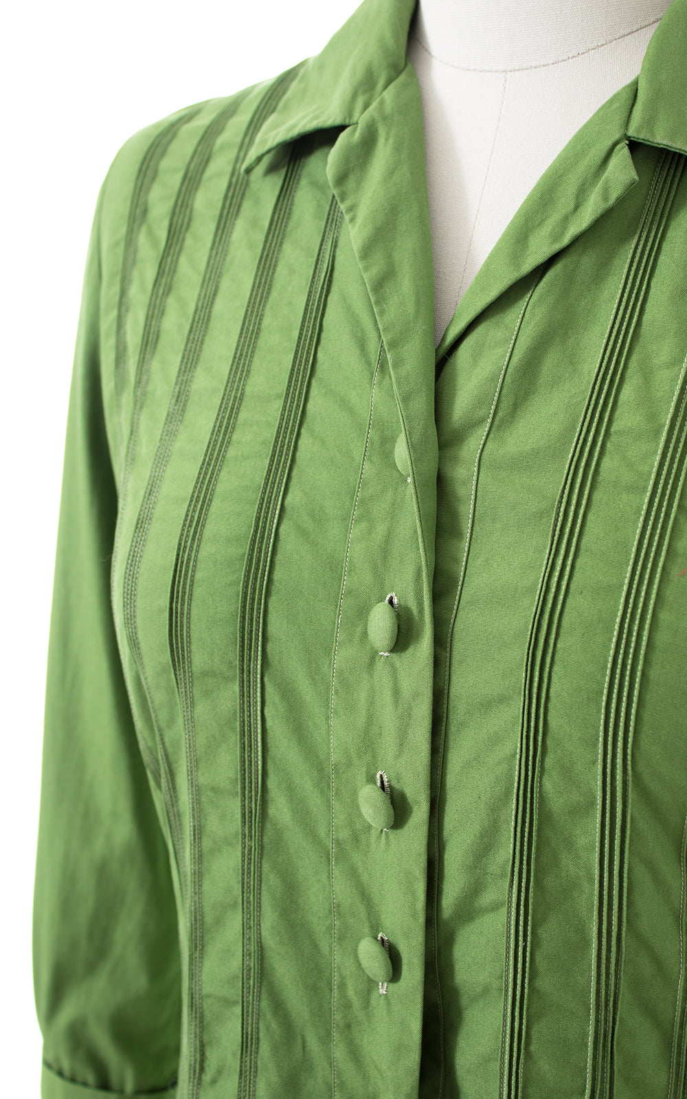 1950s Green Pintuck Cotton Blouse