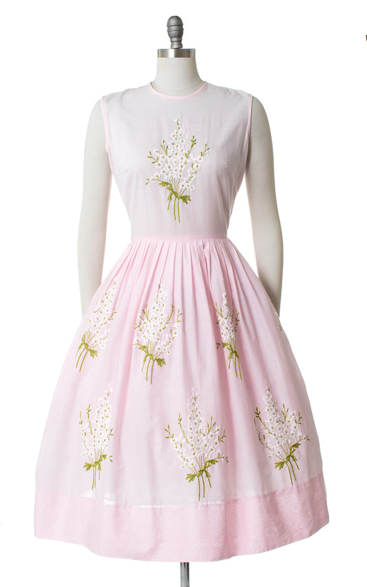 1950s Henry Rosenfeld Pink Floral Embroidered Sundress