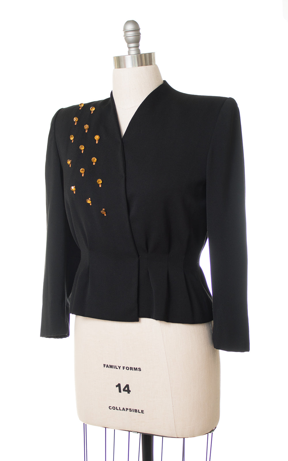 1940s Lilli Ann Rhinestone Black Wool Blazer