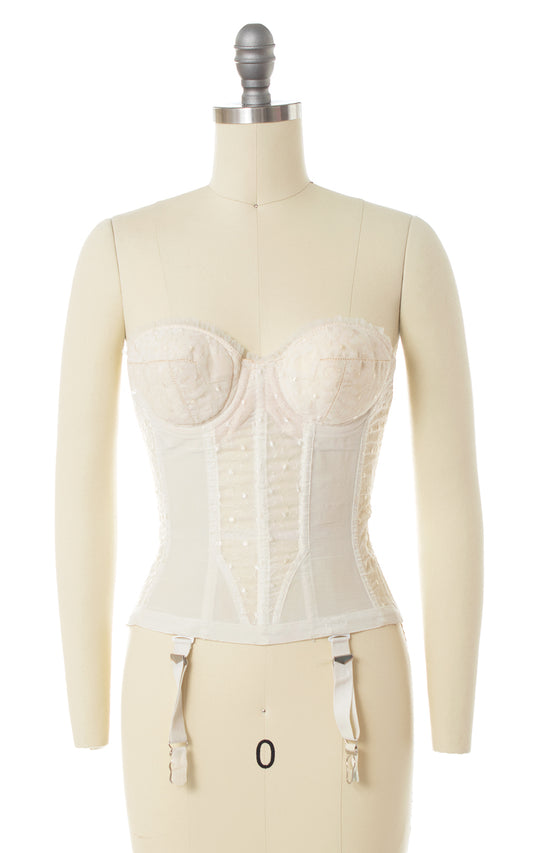 1950s Padded Lace Bustier Bra with Garters