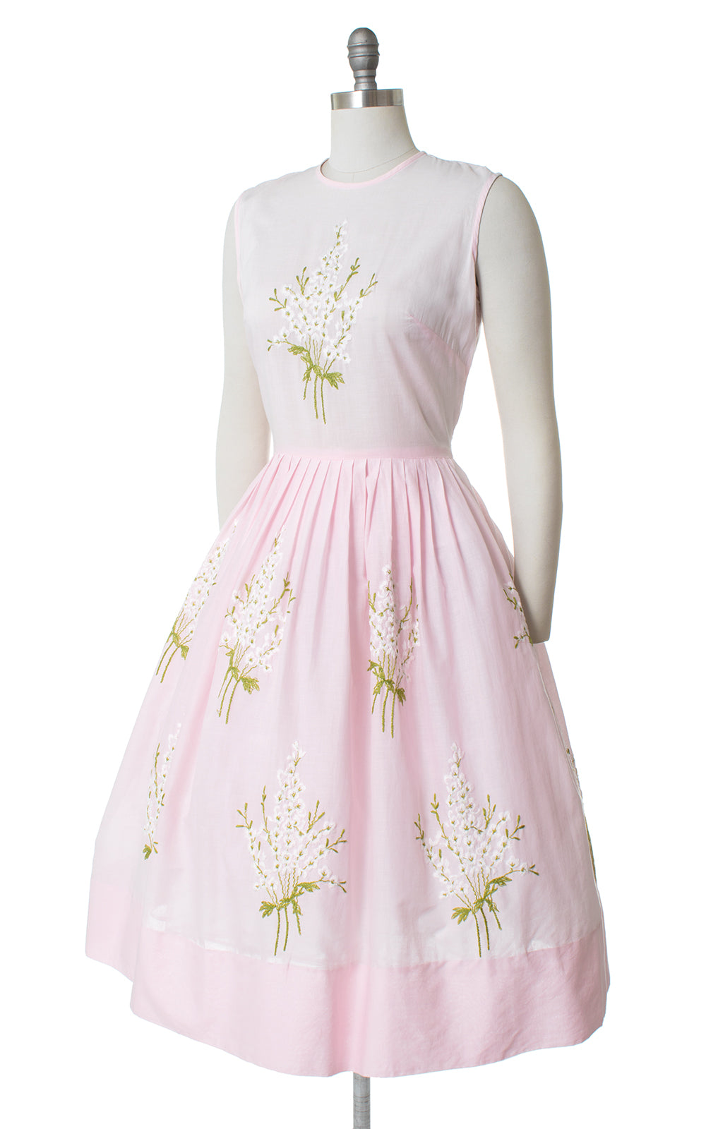 1950s Henry Rosenfeld Pink Floral Embroidered Sundress