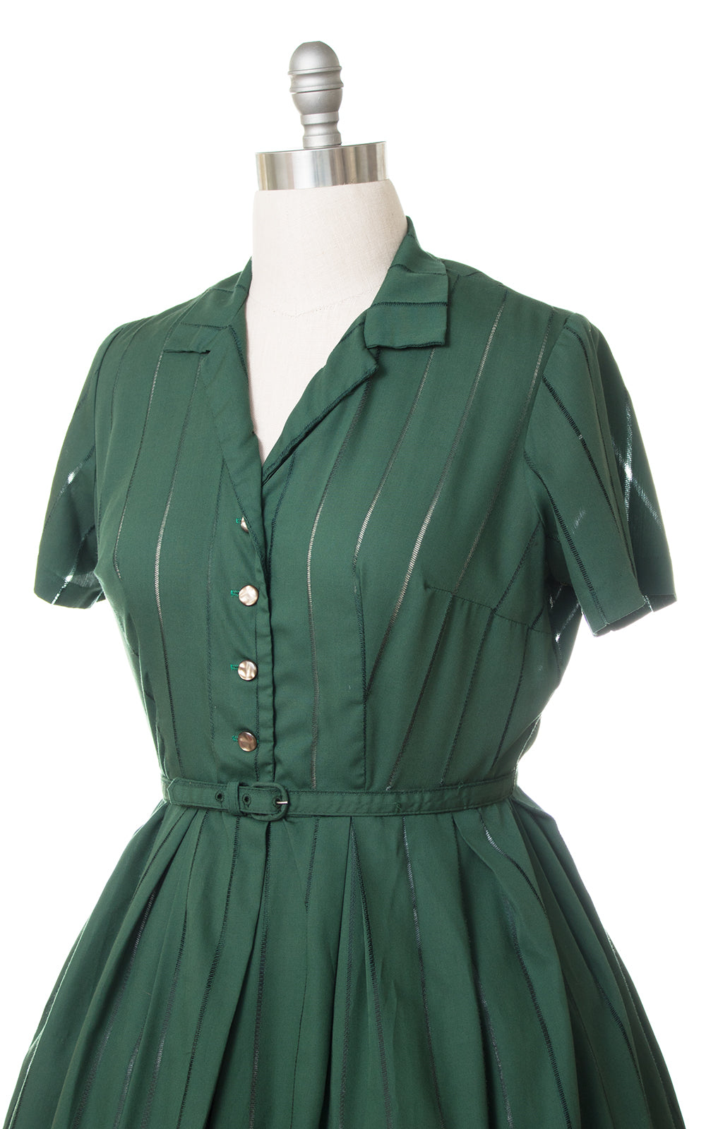 1950s Forest Green Cotton Shirtwaist Dress (x-large)