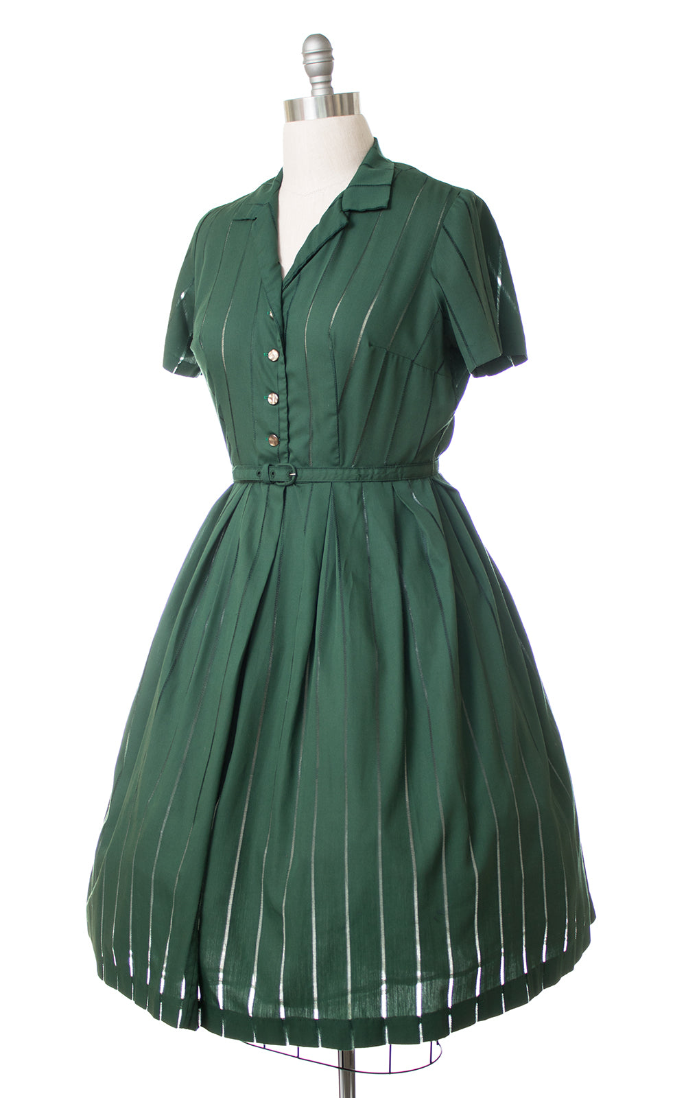 1950s Forest Green Cotton Shirtwaist Dress (x-large)