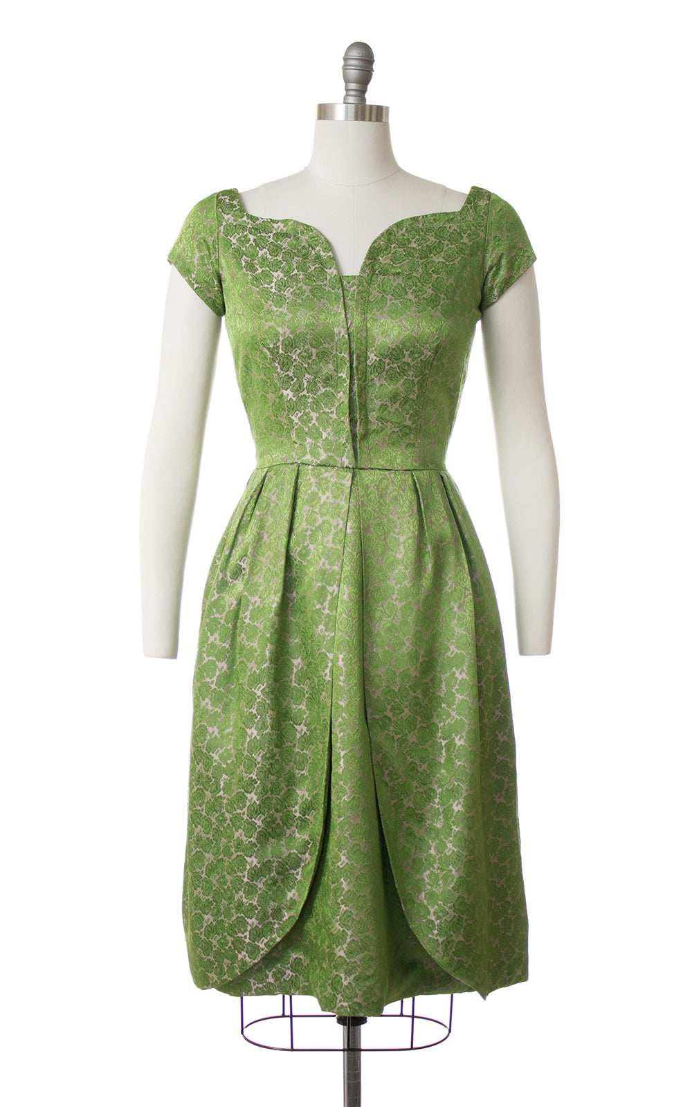 1960s Rose Satin Jacquard Petal Skirt Party Dress