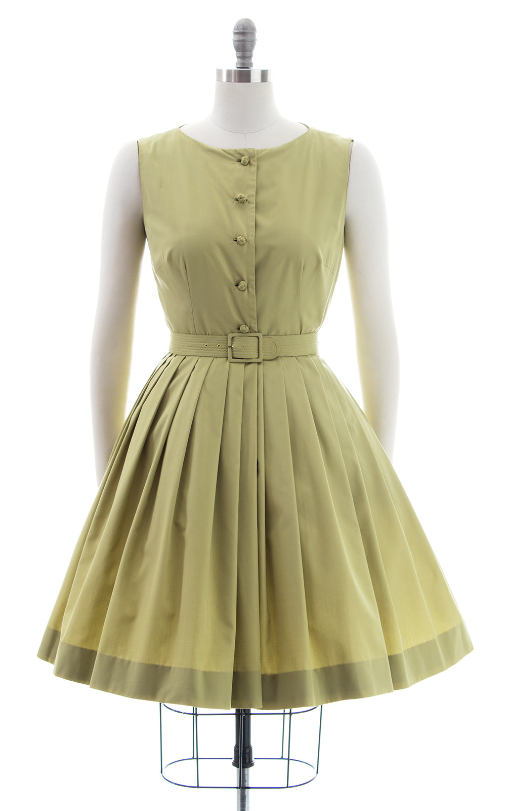 1950s Sage Green Cotton Shirtwaist Sundress