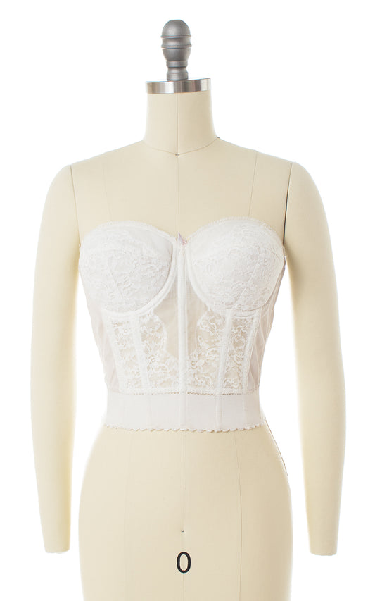 1950s Open Back White Lace Bustier Bra