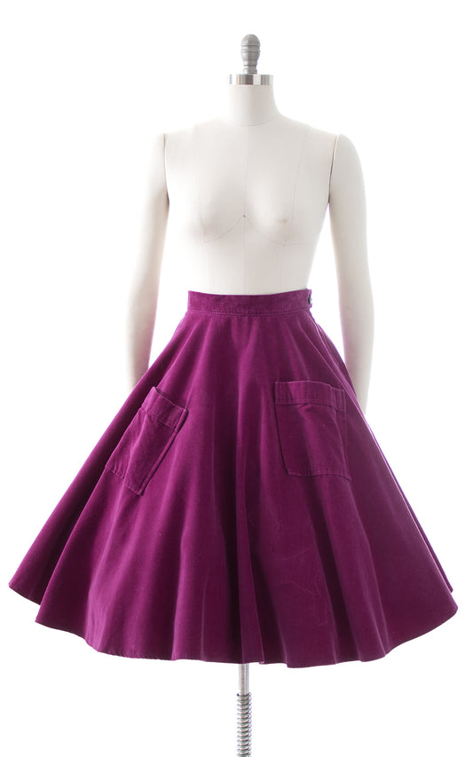 1950s Purple Velvet Circle Skirt with Pockets
