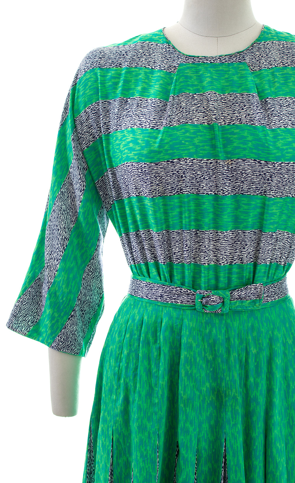 1950s Abstract Striped Pleated Skirt Dress