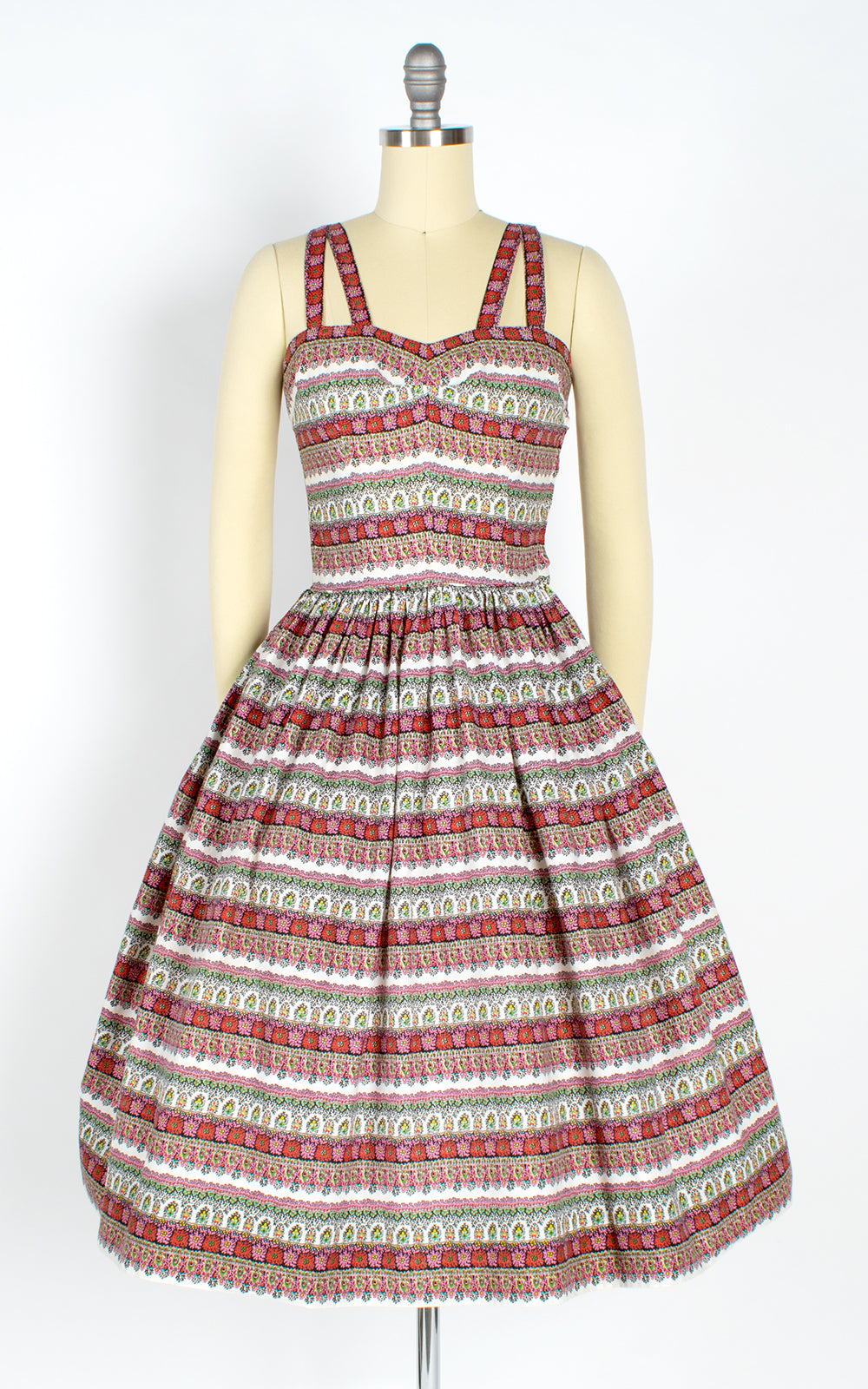 1950s Floral Striped Sundress with Criss-Cross Straps