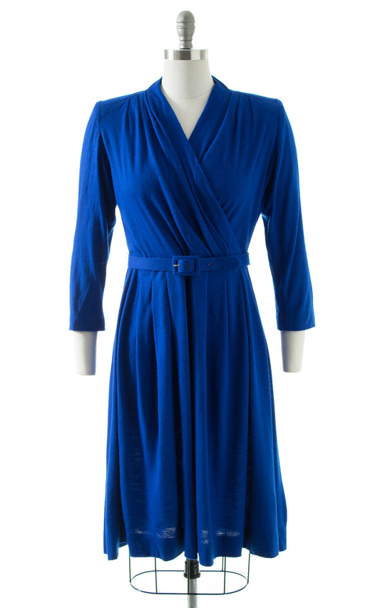 1950s Blue Wool Jersey Dress