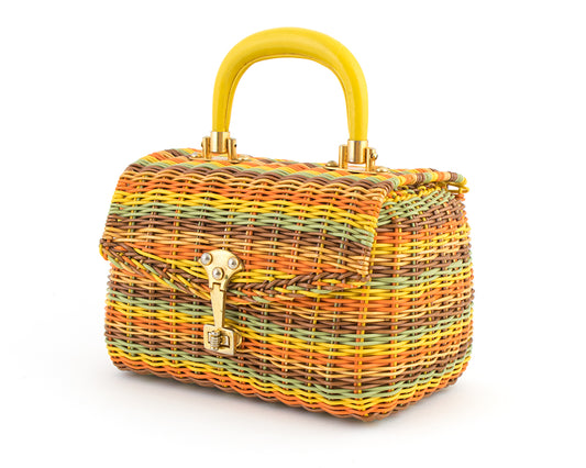 1960s Rainbow Wicker Box Purse