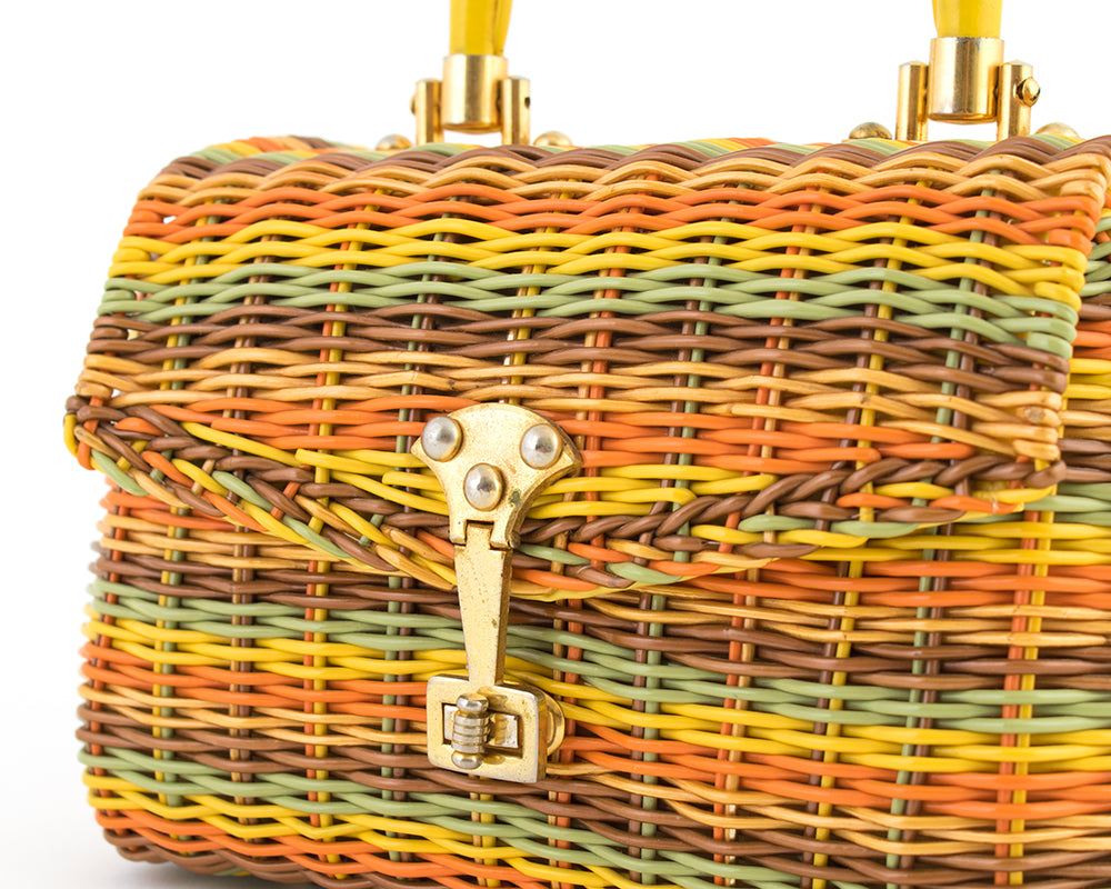 1960s Rainbow Wicker Box Purse