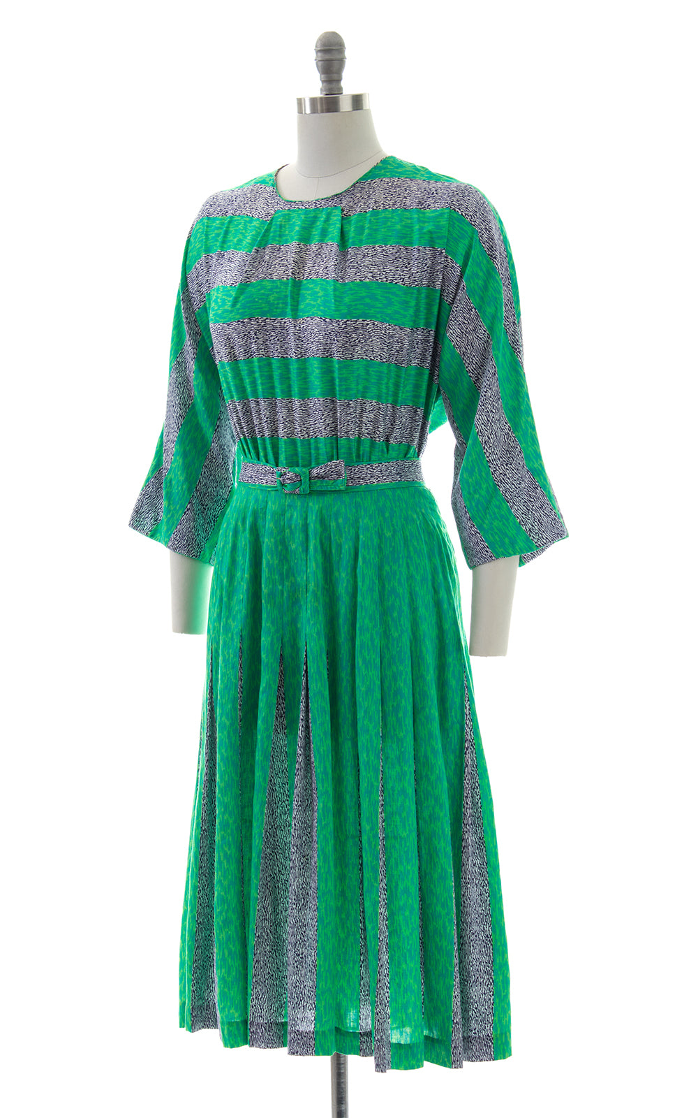1950s Abstract Striped Pleated Skirt Dress