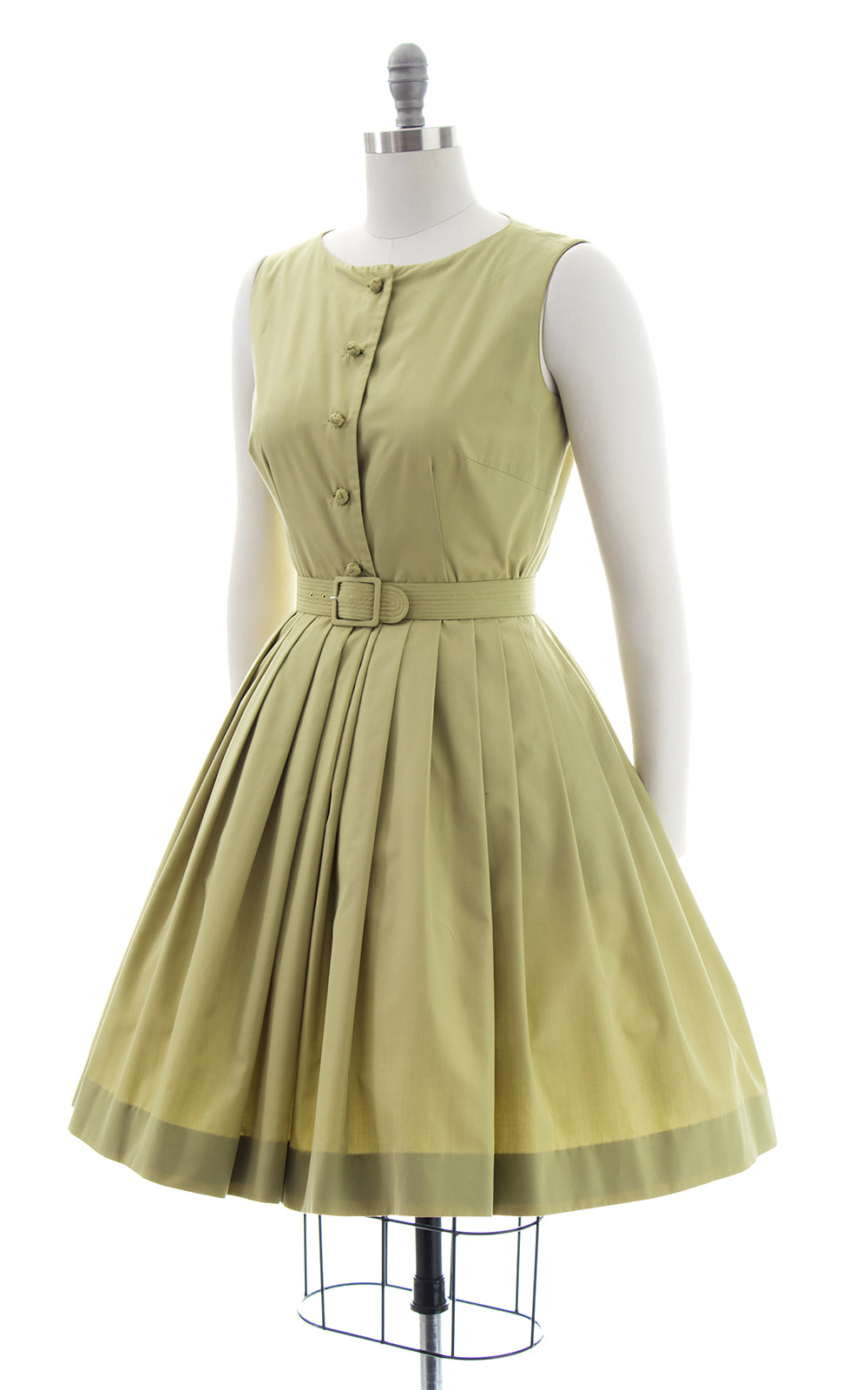 1950s Sage Green Cotton Shirtwaist Sundress