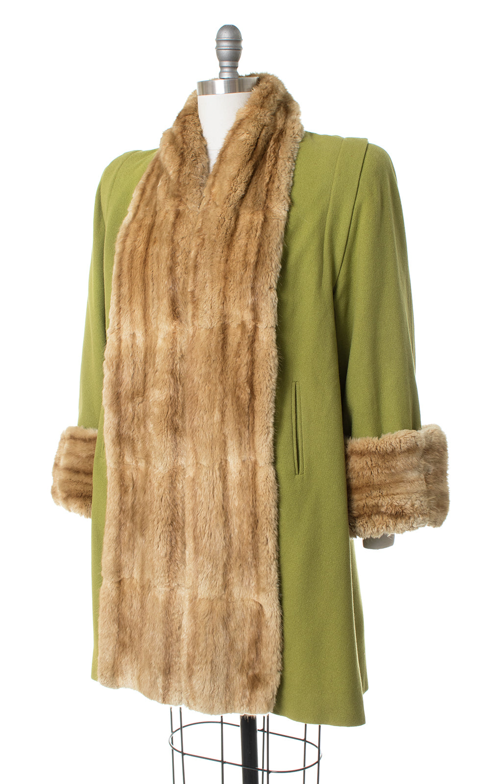 1940s Lime Green Wool & Mink Fur Coat