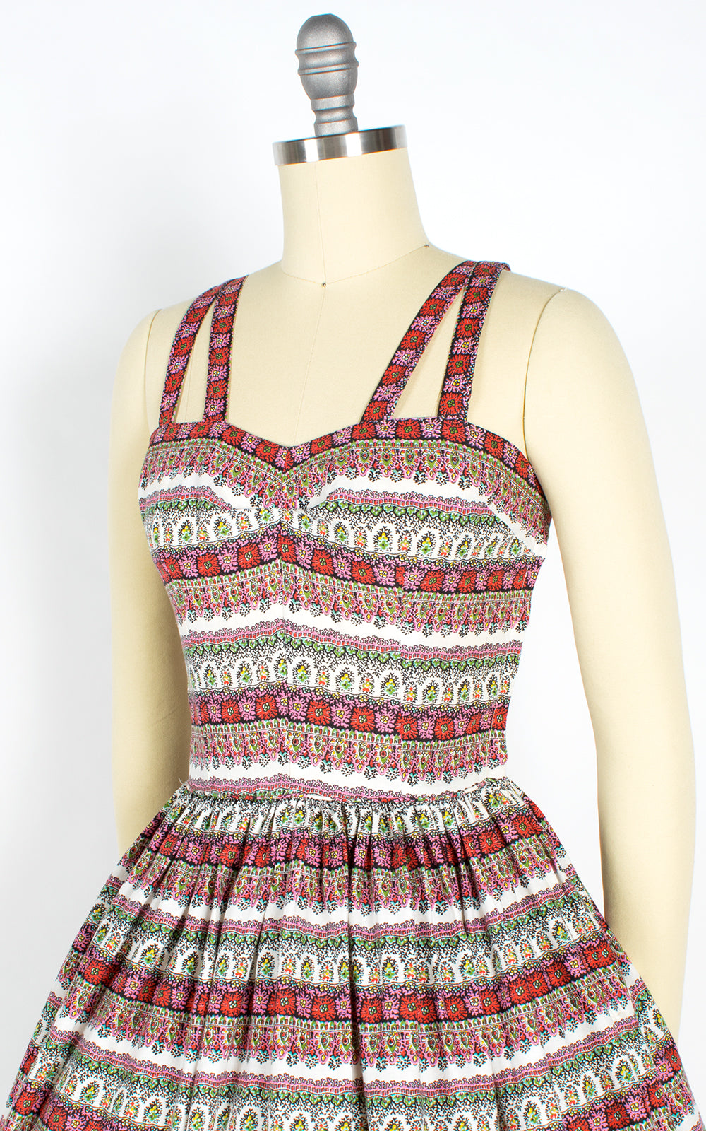 1950s Floral Striped Sundress with Criss-Cross Straps