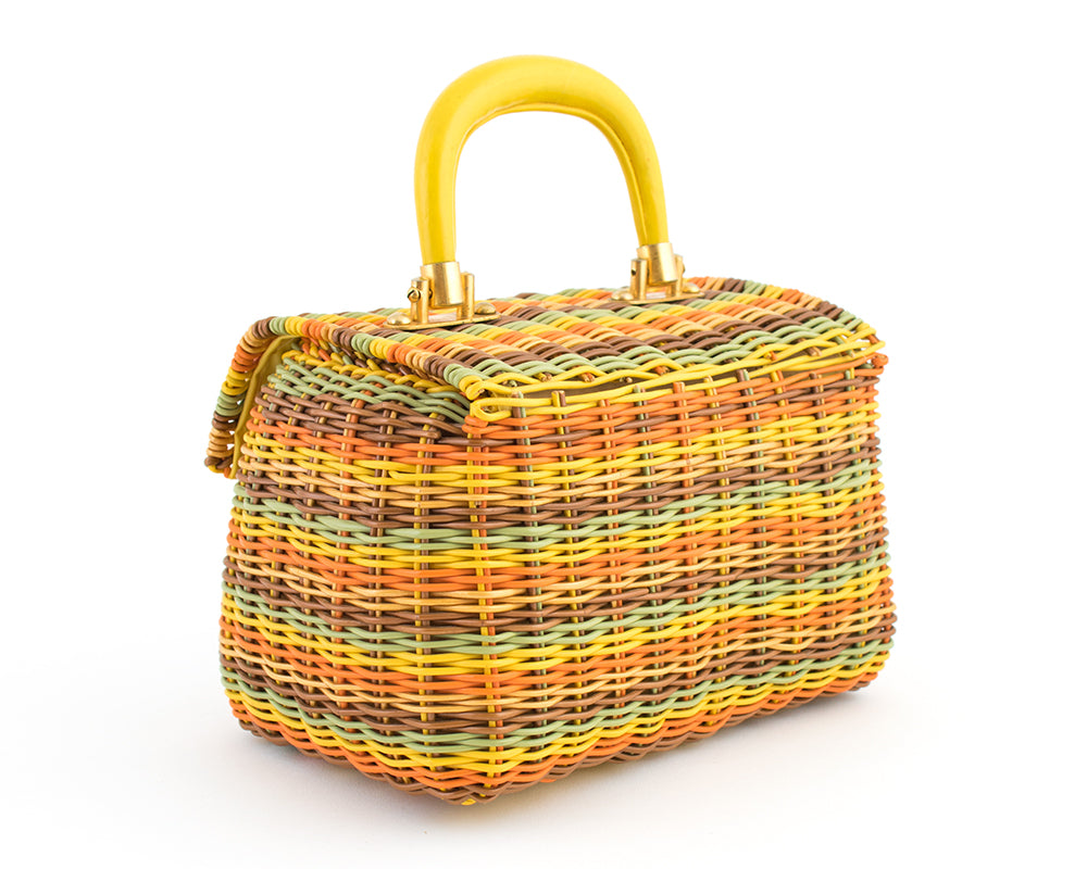 1960s Rainbow Wicker Box Purse