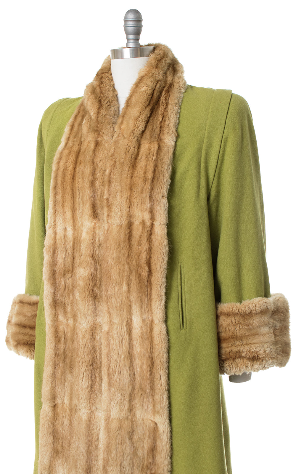 1940s Lime Green Wool & Mink Fur Coat