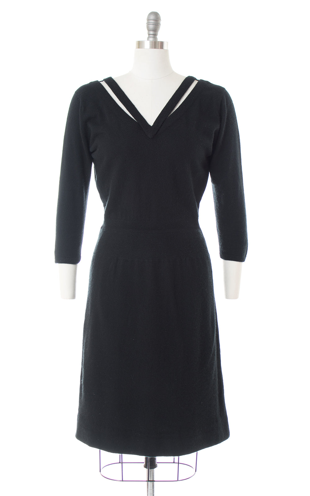 1950s Black Cashmere Knit Sweater Dress