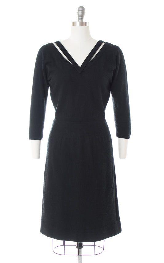 1950s Black Cashmere Knit Sweater Dress