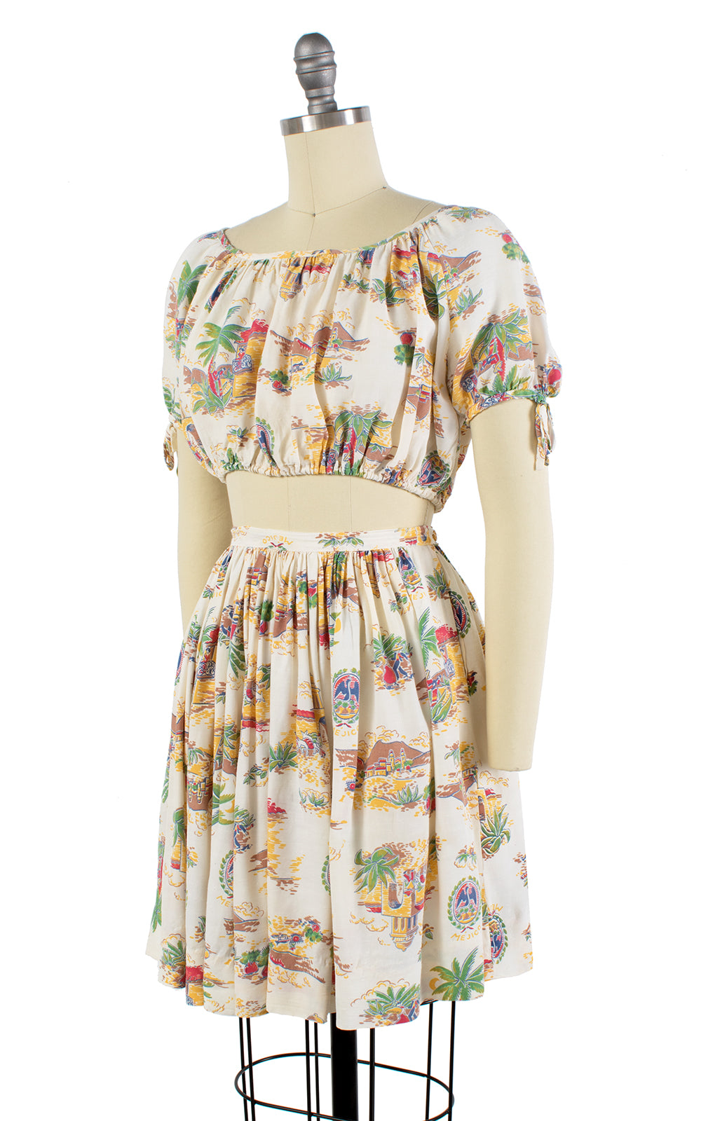 1940s Mexico Novelty Print Crop Top and Skirt Set