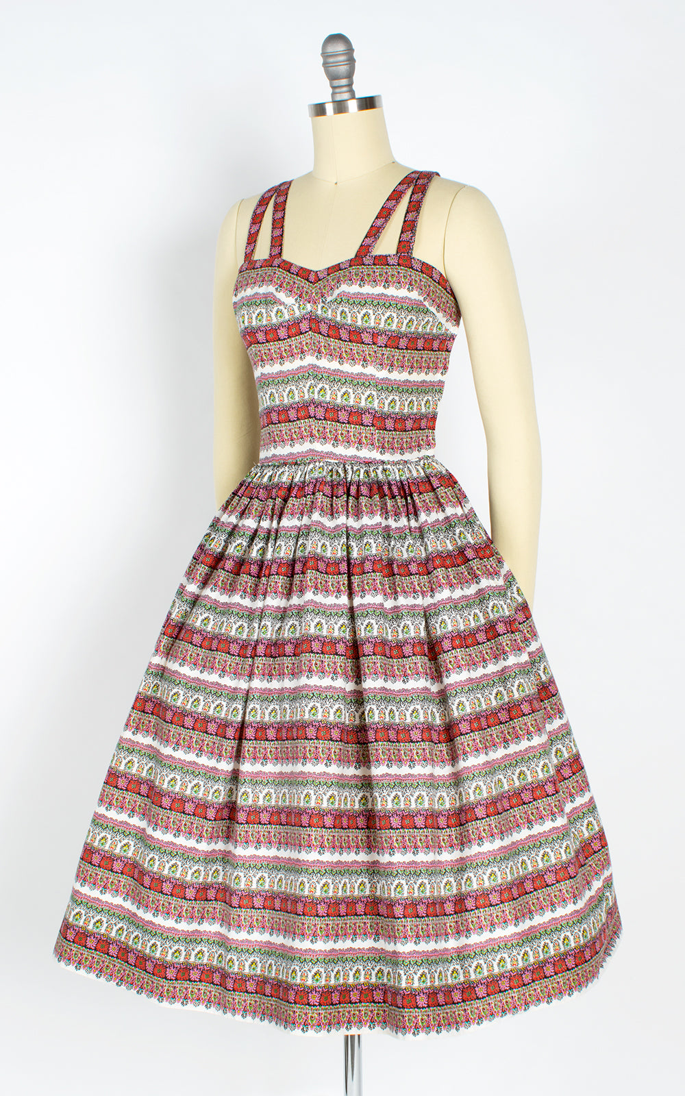 1950s Floral Striped Sundress with Criss-Cross Straps