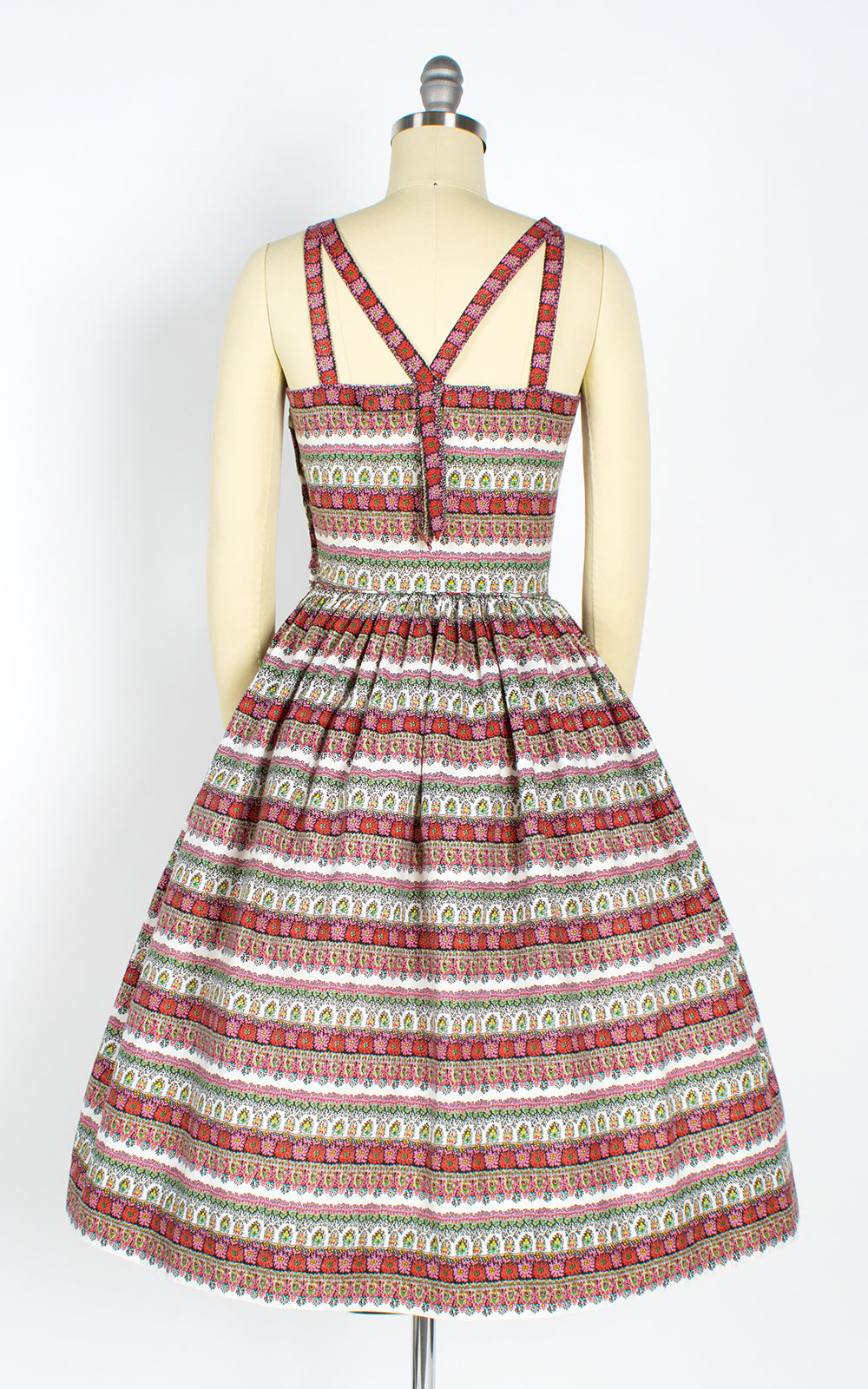1950s Floral Striped Sundress with Criss-Cross Straps