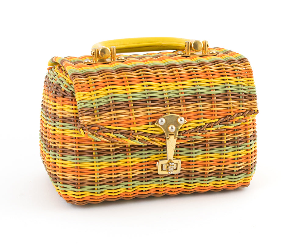 1960s Rainbow Wicker Box Purse