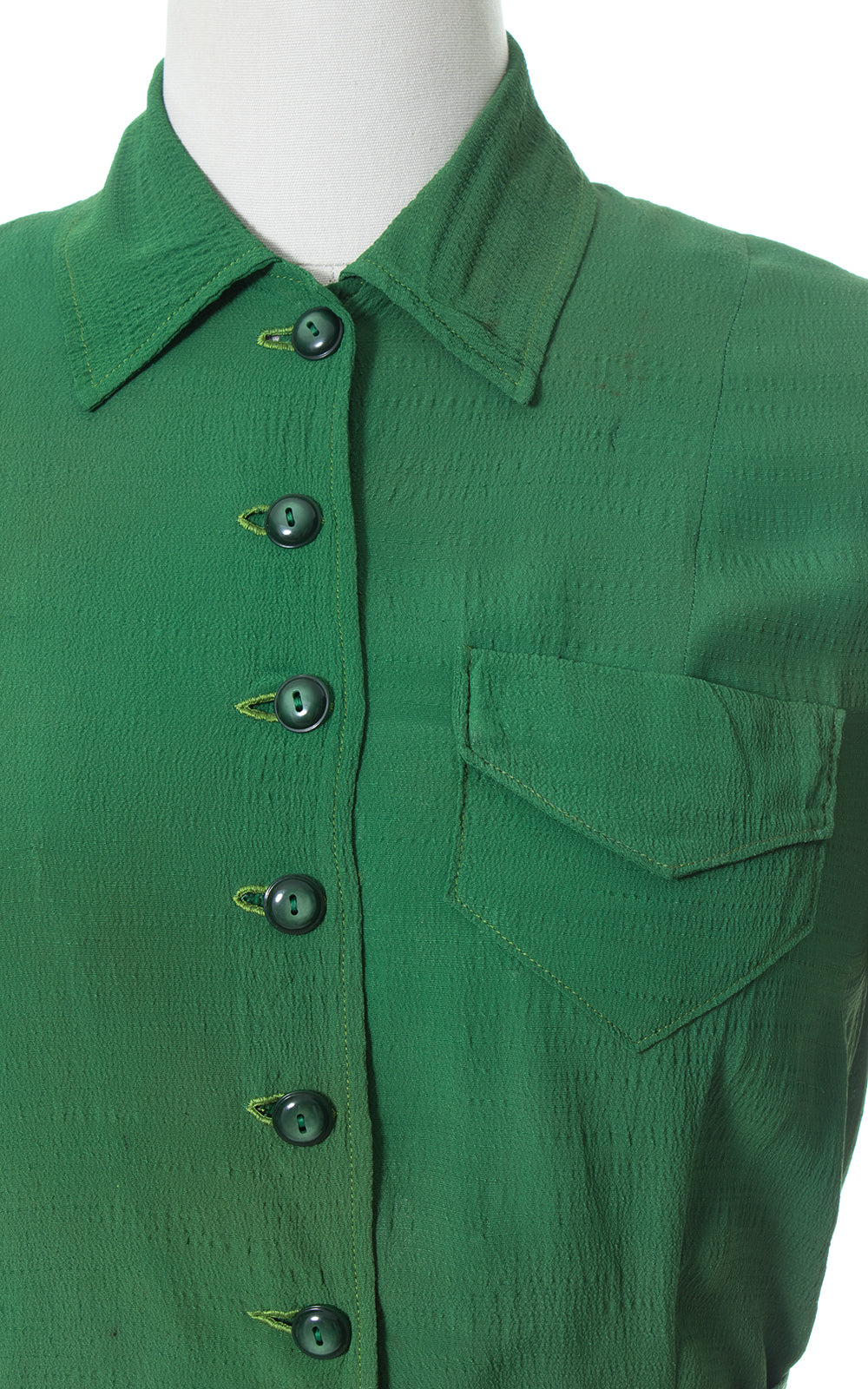 1930s 1940s Forest Green Rayon Crepe Blouse