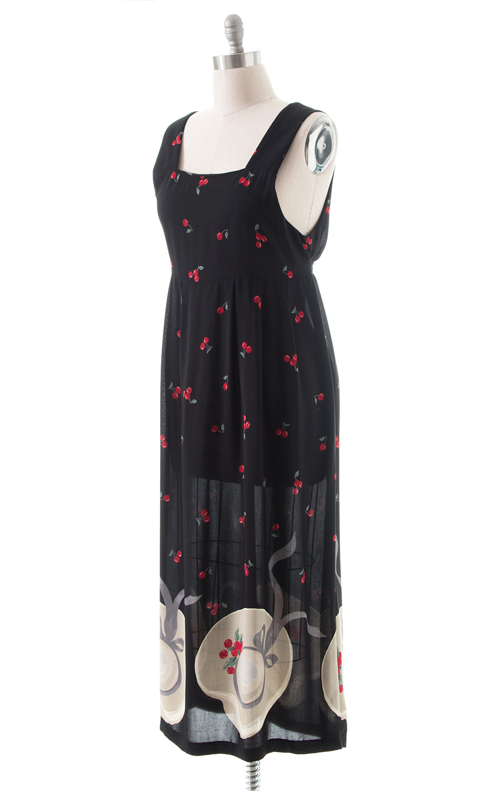 1990s Hats & Cherries Novelty Border Print Maxi Dress