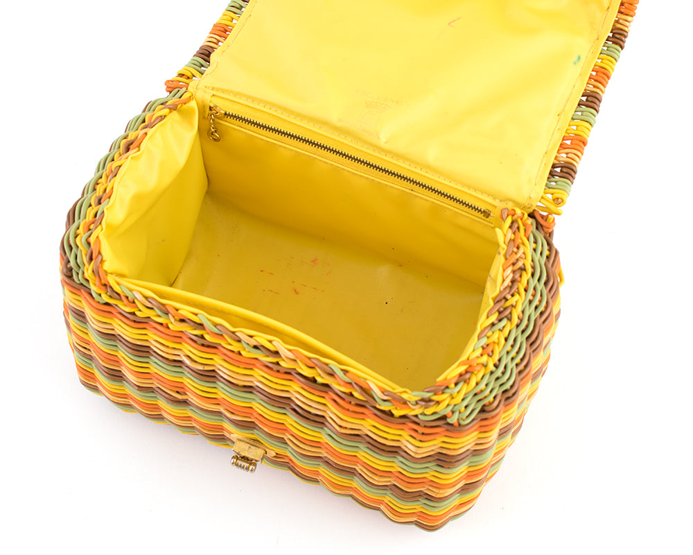 1960s Rainbow Wicker Box Purse