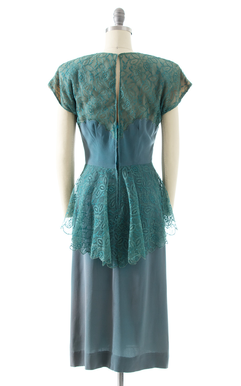 1940s Teal Rayon & Lace Peplum Cocktail Dress | small Birthday Life Vintage 1940s Teal Rayon & Lace Peplum Cocktail Dress | small Birthday Life Vintage