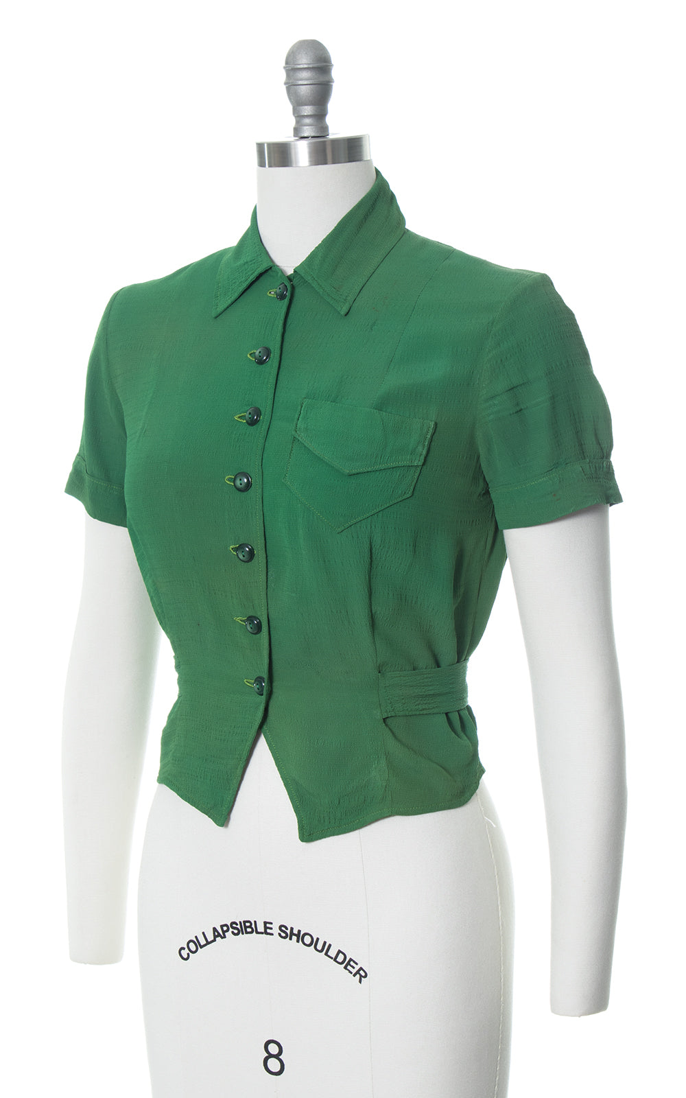 1930s 1940s Forest Green Rayon Crepe Blouse