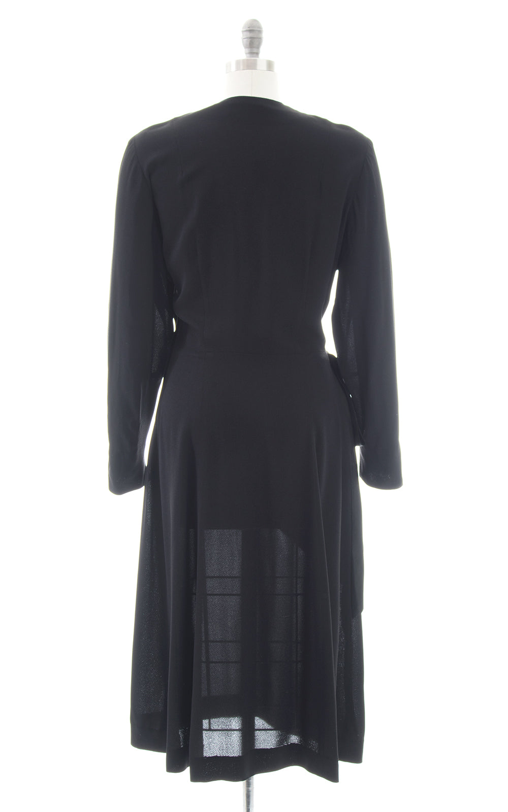 1940s Black Rayon Satin Hip Sash Evening Dress