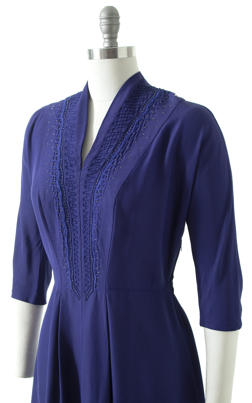 1940s Beaded Soutache Purple Rayon Dress