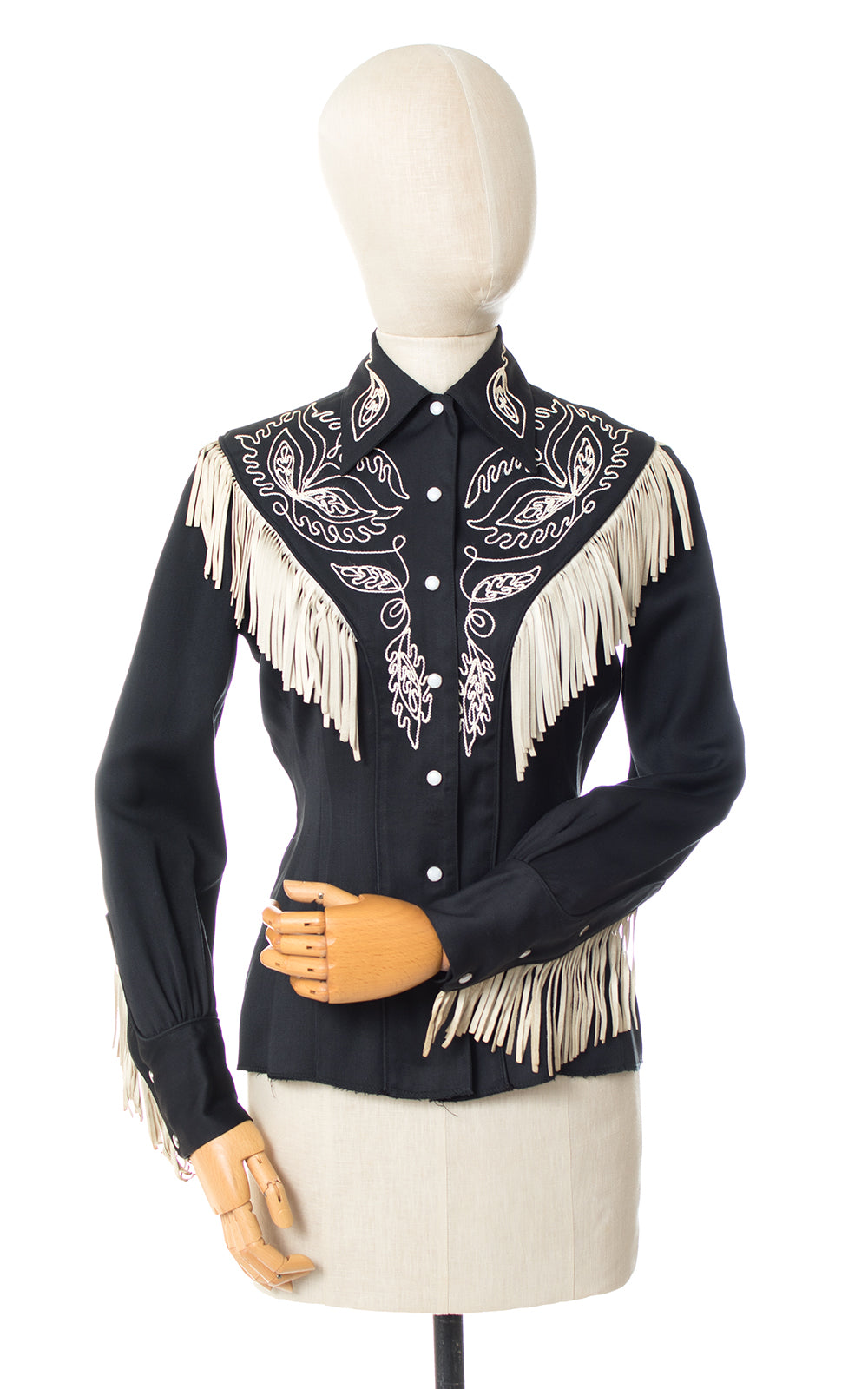 1940s Western Embroidered Gabardine Blouse with Leather Fringe