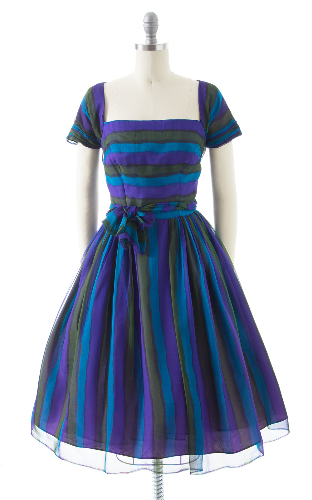 1960s Striped Silk Chiffon Party Dress